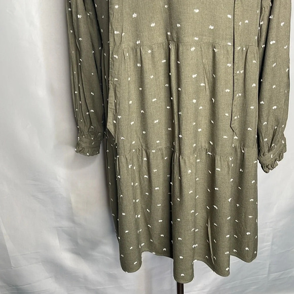 Zara Tunic Green V-Neck Tie Long Sleeve Women's Dress Size Medium - Picture 6 of 11